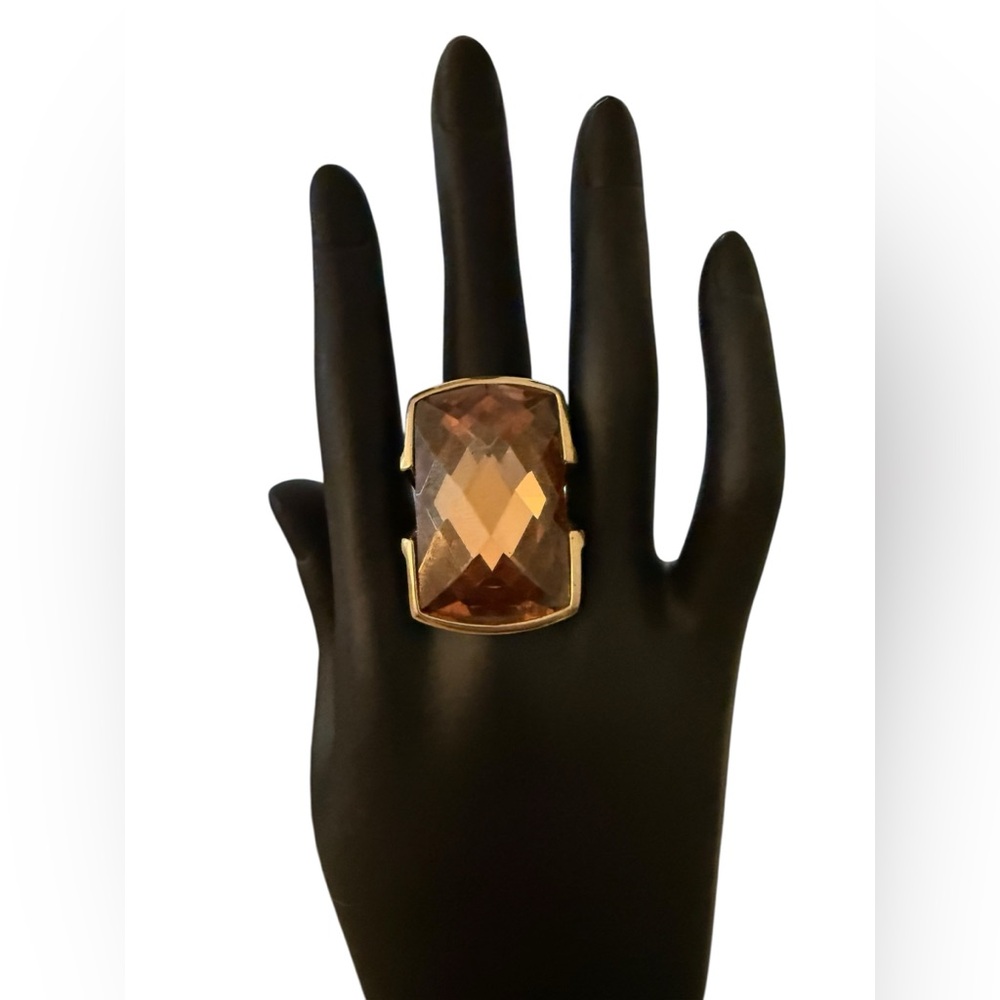 Cocktail Ring Gold-Tone Band and Glass Cabachon